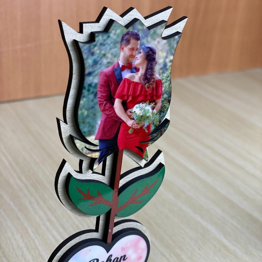 WEHATKE Personalized Photo Rose Stand with Names | Custom Couple Picture Showpiece | Romantic Valentine, for Couples | Gifts for him & Her 4