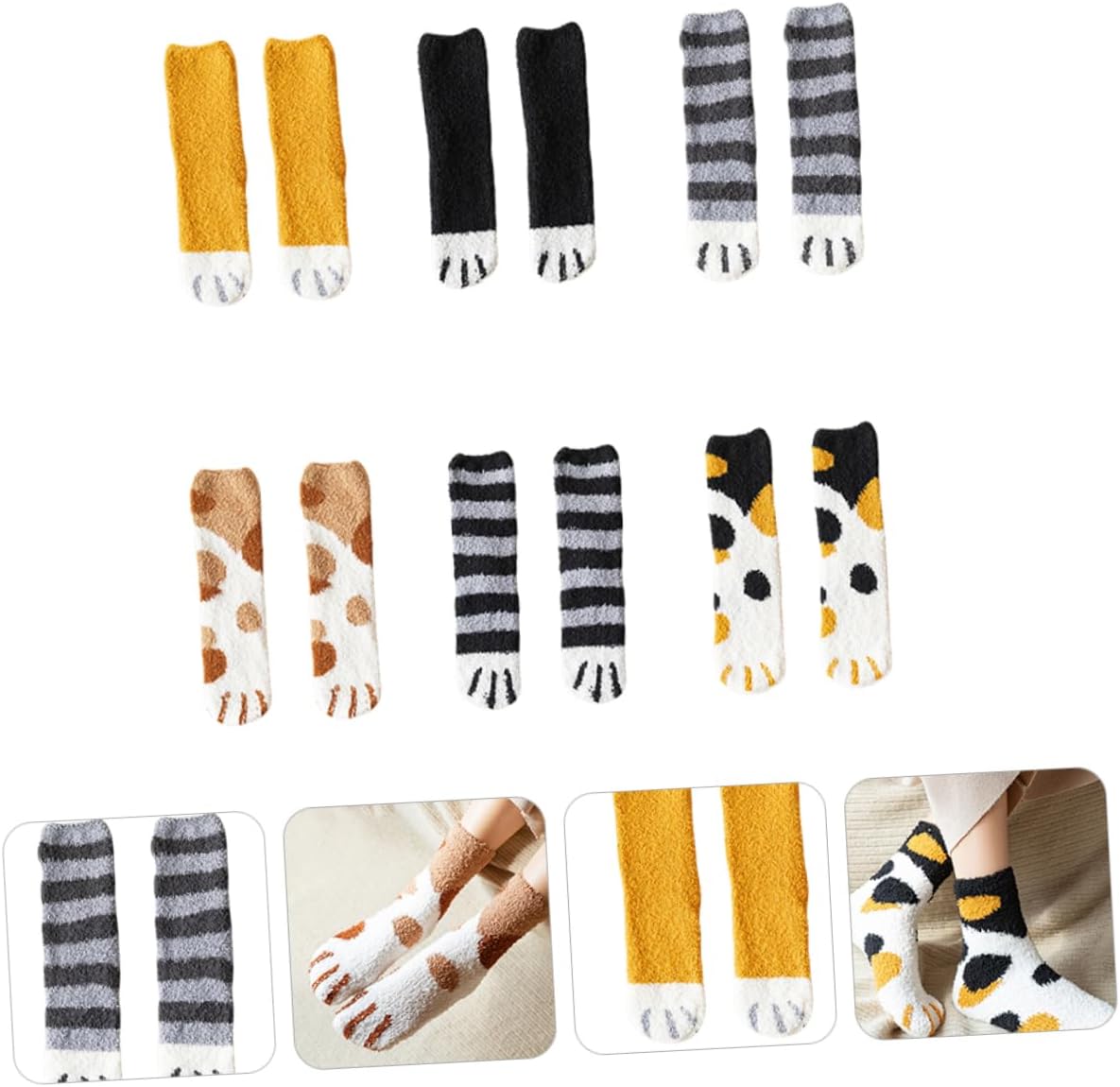 DOITOOL Adorable Cat Claw Pattern Floor Socks 6 Soft Coral Fleece Comfortable Thicken Socks for Ages