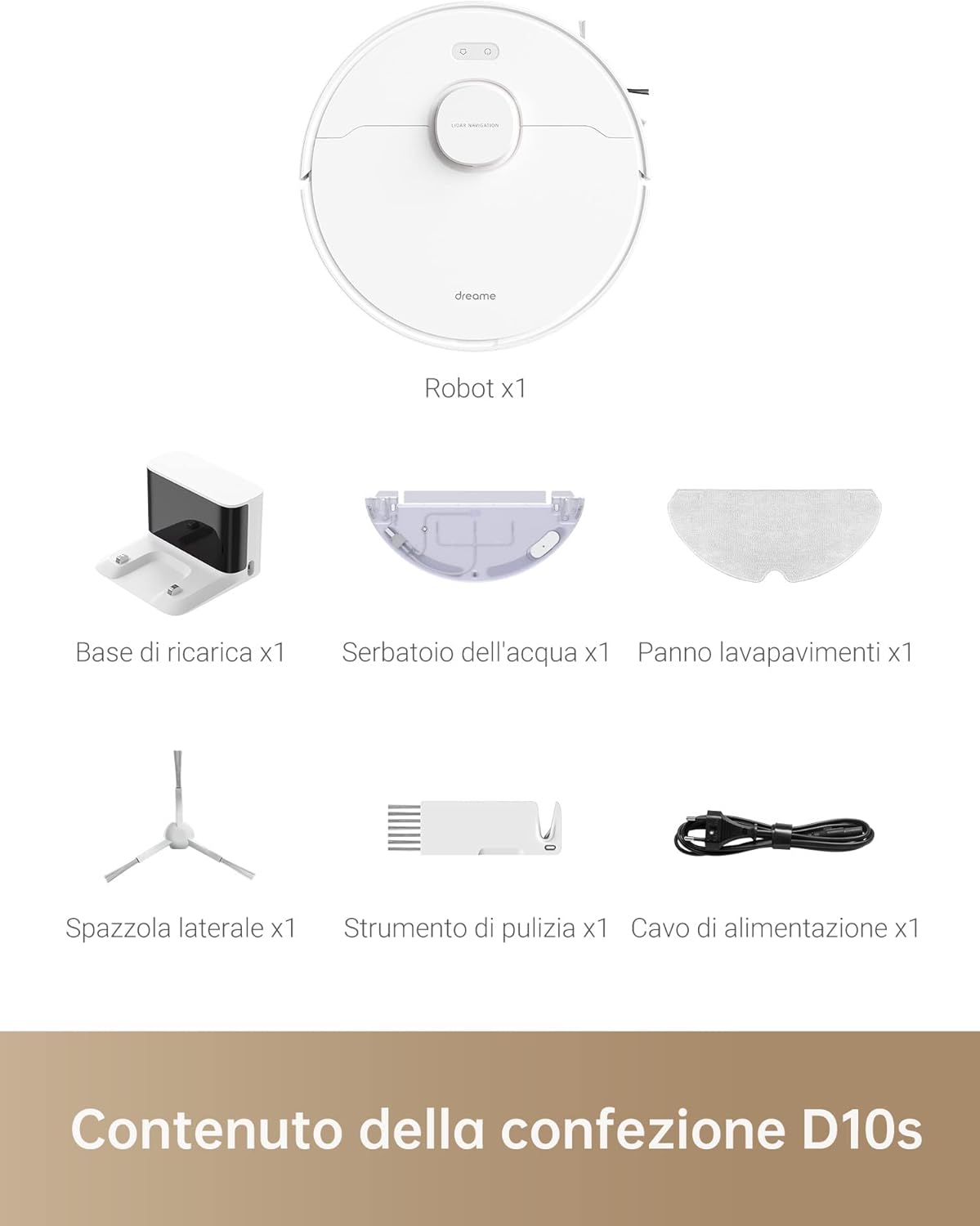 Dreame D10s Robot Aspirapolvere e Lavapavimenti con navigazione LDS, Aspirazione 5.000Pa, Autonomia 280 minuti, Gestione pulizia tramite app su tappeti, moquette, pavimenti duri e altro