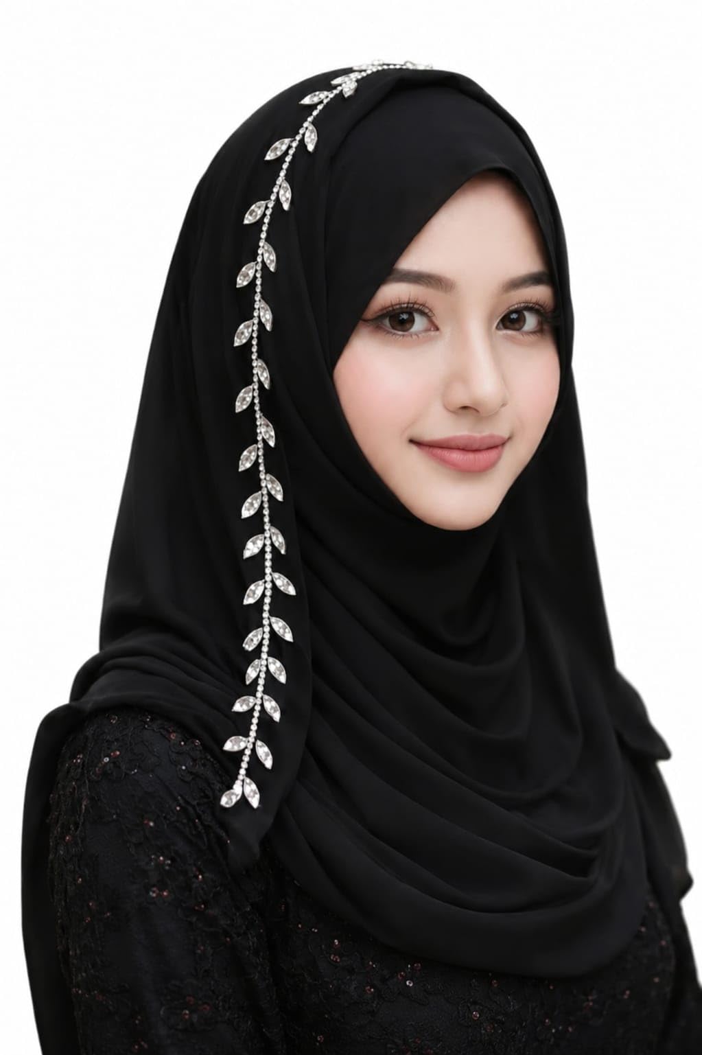 One Side Stone Work Hijab for Women | Beaded Decorative Arabic Hijab | Shiny Soft & Lightweight Head Scarf | Easy to Wear Fashion Party & Special Occasions-image-48
