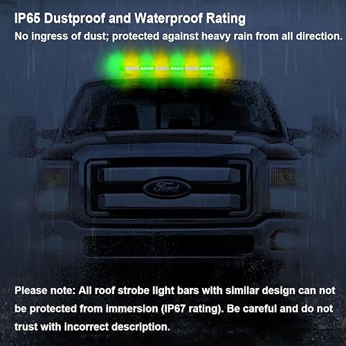 Miniatura 5 de Barra de luz de emergencia verde ámbar intermitente 56 LED para vehículos camiones POV, luces estroboscópicas magnéticas fuertes de doble cara