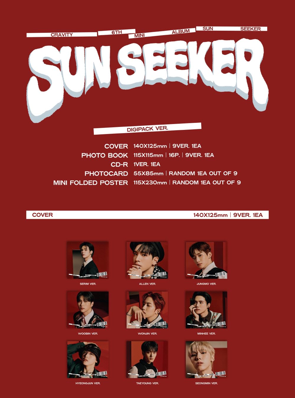 CRAVITY - 6º Mini álbum Sun Seeker [DIGIPACK VER.] (9 vers. Set)