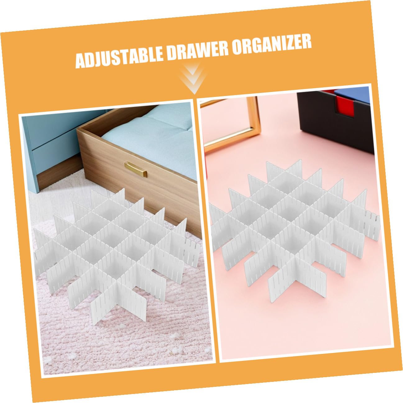 VILLCASE 16 Stück Verstellbare Schubladenteiler Kunststoff Weiß DIY Organizer für Unterwäsche Socken Kosmetik Ordnungssystem für Schrank Küche Schlafzimmer