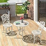 Struttura durevole: realizzato in robusto alluminio pressofuso, questo set di tavolo e sedie da bistrot per esterni presenta una finitura antiruggine e resistente alle intemperie, garantendo un uso duraturo. Perfetto per terrazze, giardini o balconi, combina funzionalità e stile, rendendolo un'aggiunta ideale alla tua collezione di mobili da esterno. Goditi il tuo spazio esterno per gli anni a venire!