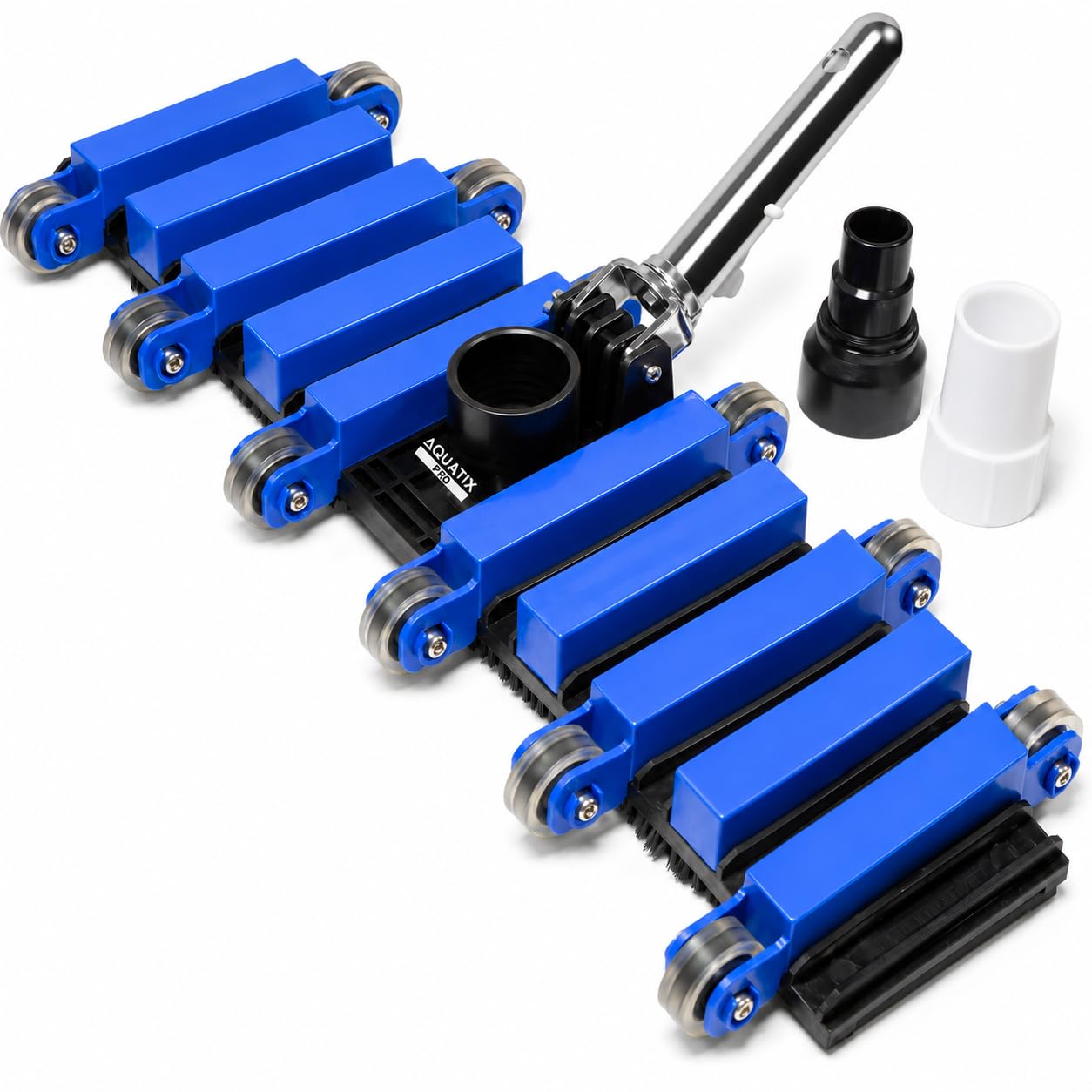 Aquatix Pro Cabezal de aspiradora para Piscina, 55,88 cm, Grado Comercial, 10 Placas Pesadas, 2 adaptadores de Manguera, Mango de Aluminio, Bolas de Acero Inoxidable, Cabezal Giratorio Flexible con