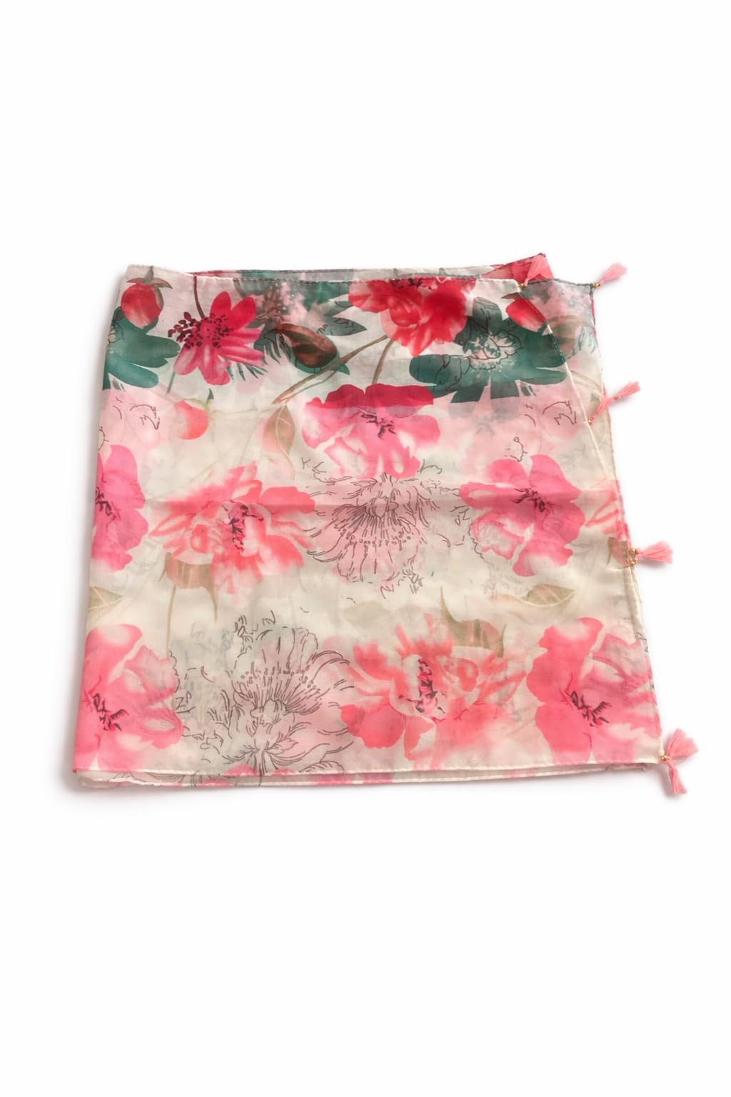 Women's Floral Print Scarf, Pink, Lightweight Sheer Wrap with Tassel Detail-image-39