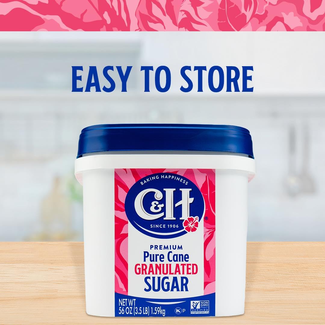 C&H® Granulated Sugar, 3.5 lb Easy-Baking Tub (Pack of 2) - Ideal for Family Baking, Desserts, and Everyday Sweetening - Includes Bonus Recipe Card