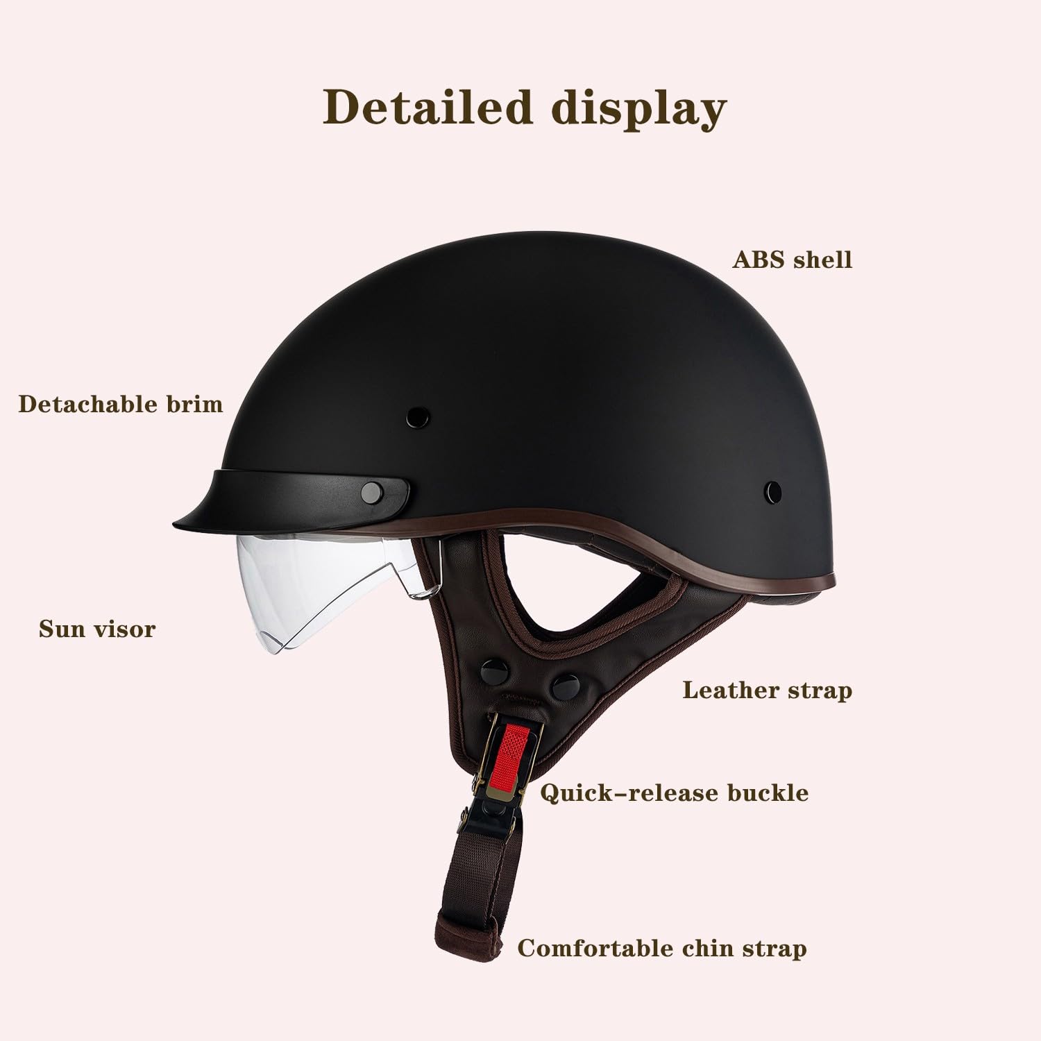 Mezzo Casco Moto Retro Certificato DOT & ECE Con Visiera Unisex Adulti