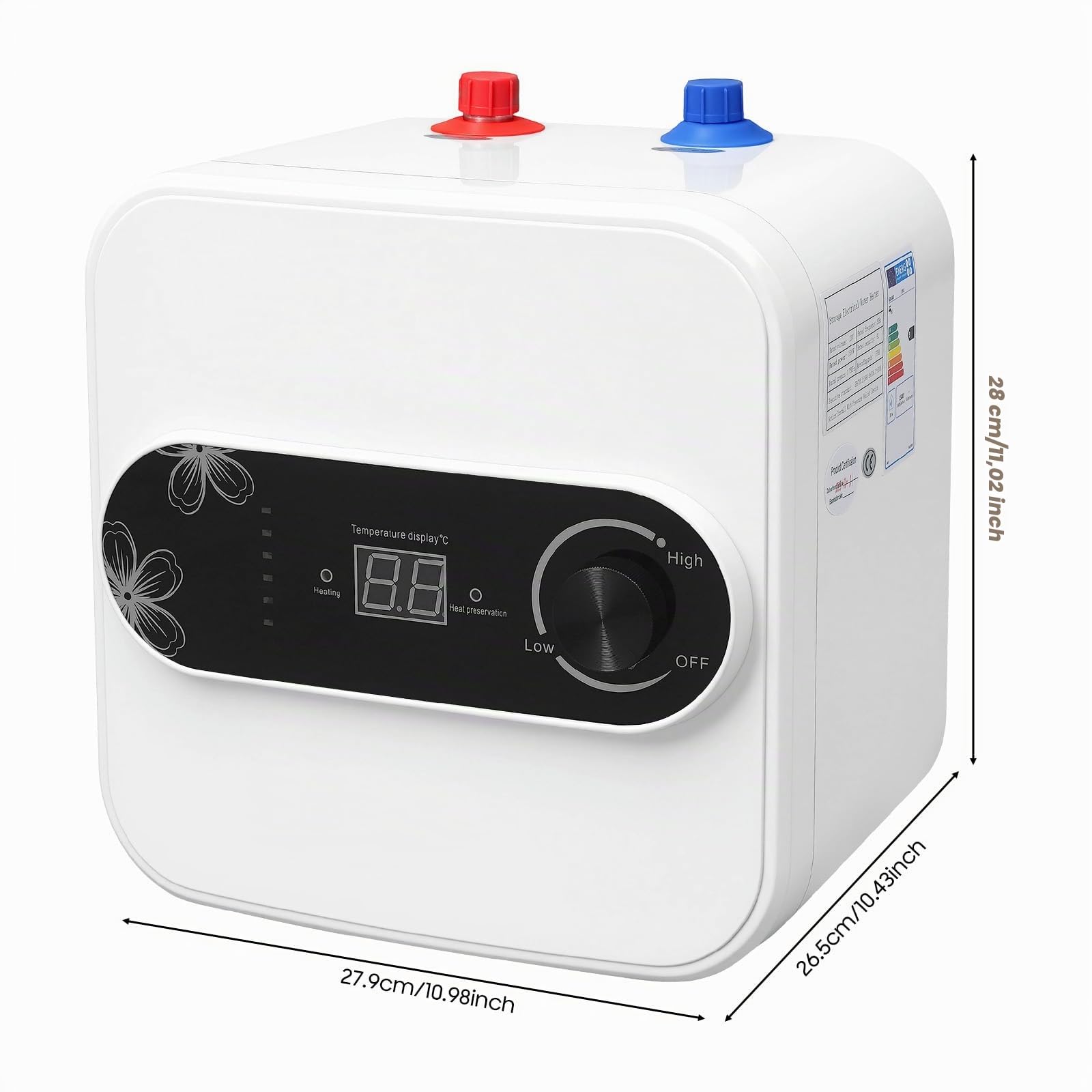 Untertischboiler 8 Liter Druckfest Kleinspeicher, Wärmeschutzzustand, Küche Warmwasserspeicher Untertisch Boiler Druckfest Wasserboiler 1,5KW 149 ℉ /2.11gal Weiß
