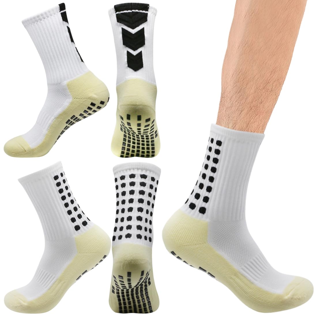 Dinjunxi 2 Paires Chaussettes Antidérapantes Sport Homme Femme - Foot Basket 39-46