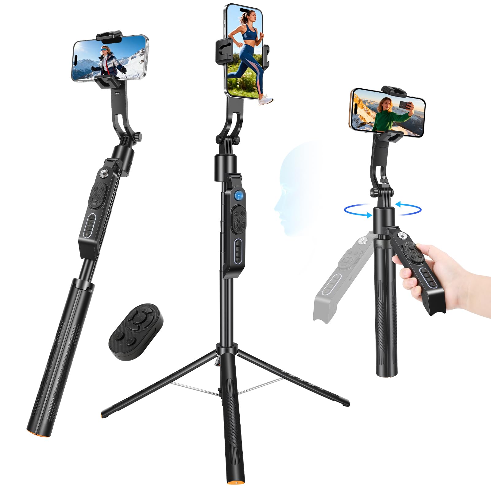 Heliora 72 Auto Face Tracking Selfie Stick Tripod Stand Auto-Open 360 Rotatable Travel Four-Legged Stand for iPhone Android