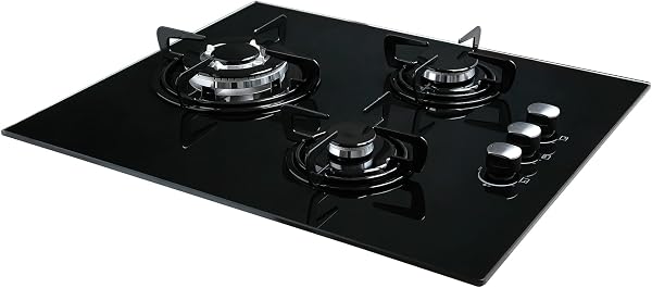 Cata Placa Cristal Gas, Modelo CIB 6021 BK, 3 Fuegos, Ancho 59 cm, Encimera de Gas Butano, Acabado en Cristal Negro - 2