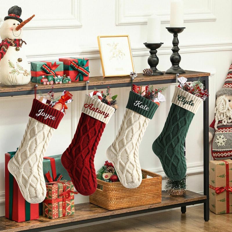 Personalisierte Weihnachtsstrumpf mit Namen 46cm große gestrickte Nikolausstrumpf hängende Familie Weihnachtsstrümpfe für Kinder Weihnachtsdeko Party,Doppelrautenmuster,5 PCS