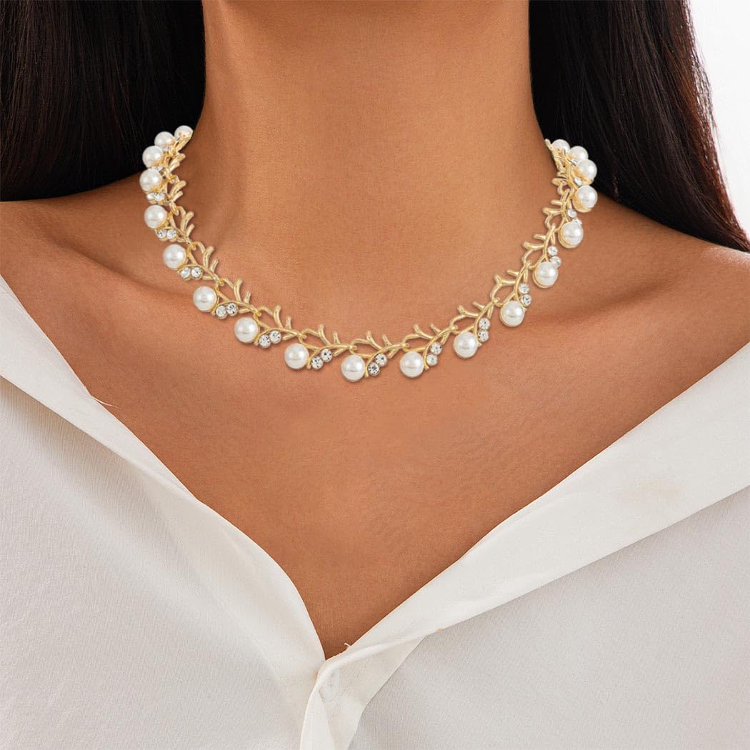 Wedding Pearl Jewelry Sets for Women Rhinestone Necklace Earrings Bracelet Sets Statement Bridal Jewelry Prom Costume Jewelry Set - Image 5