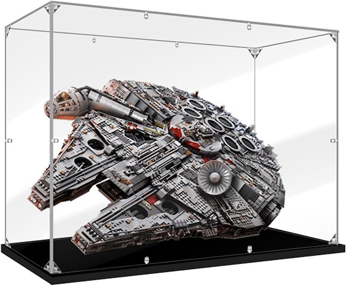 For LEGO 75192 Millennium Falcon Custom Display Case with Themed Backdrop – Clear Acrylic Dustproof Box – St*ar Wa*rs Scene – Shatter-Resistant Showcase for Collectors (2mm)