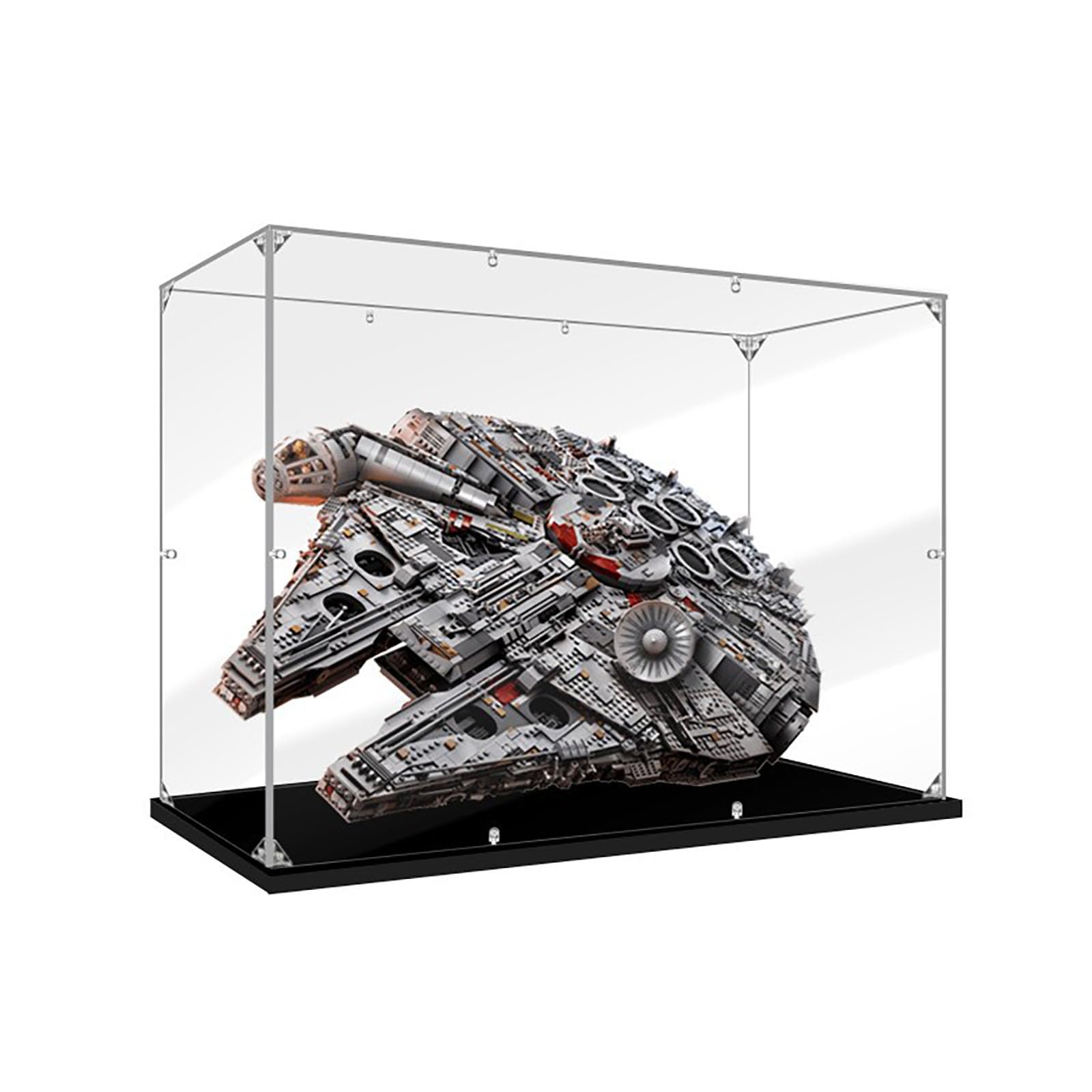 For LEGO 75192 Millennium Falcon Custom Display Case with Themed Backdrop – Clear Acrylic Dustproof Box – St*ar Wa*rs Scene – Shatter-Resistant Showcase for Collectors (2mm)