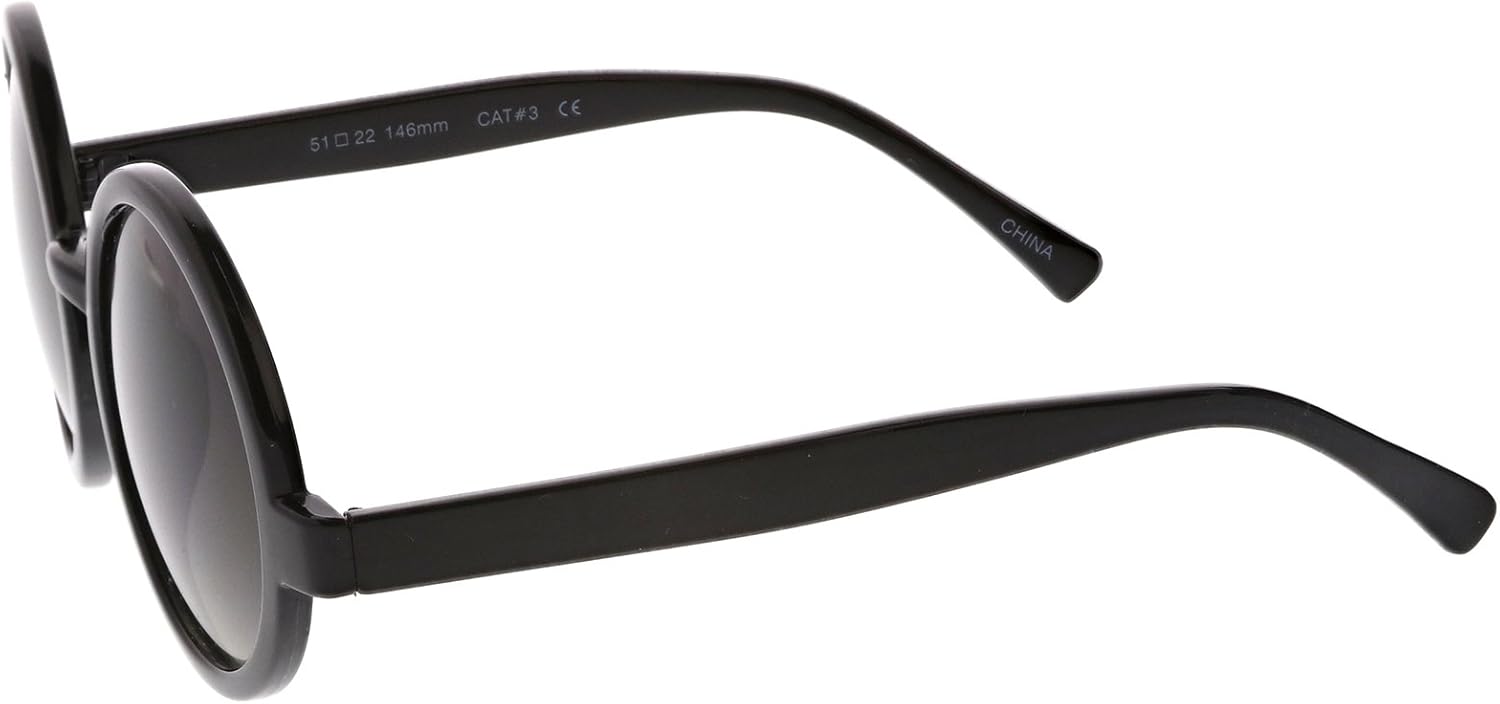 zeroUV Trendy Round Retro Sunglasses for Women, UV400 Vintage Horn Rimmed Neutral-Colored Lens 52mm (Black/Smoke) - Image 4