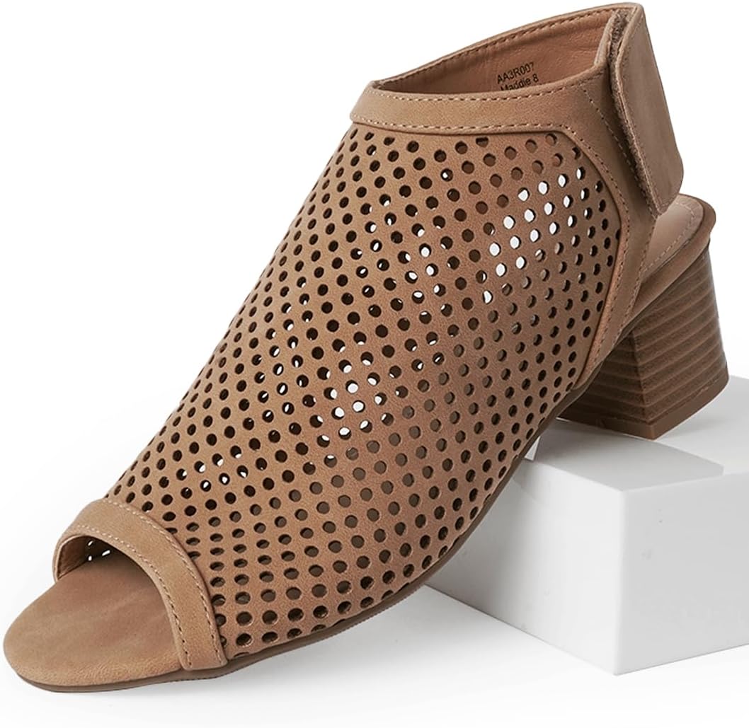 J. Adams Maddie Booties for Women - Peep Toe Low Block Heel Hook & Loop Strap - Image 6