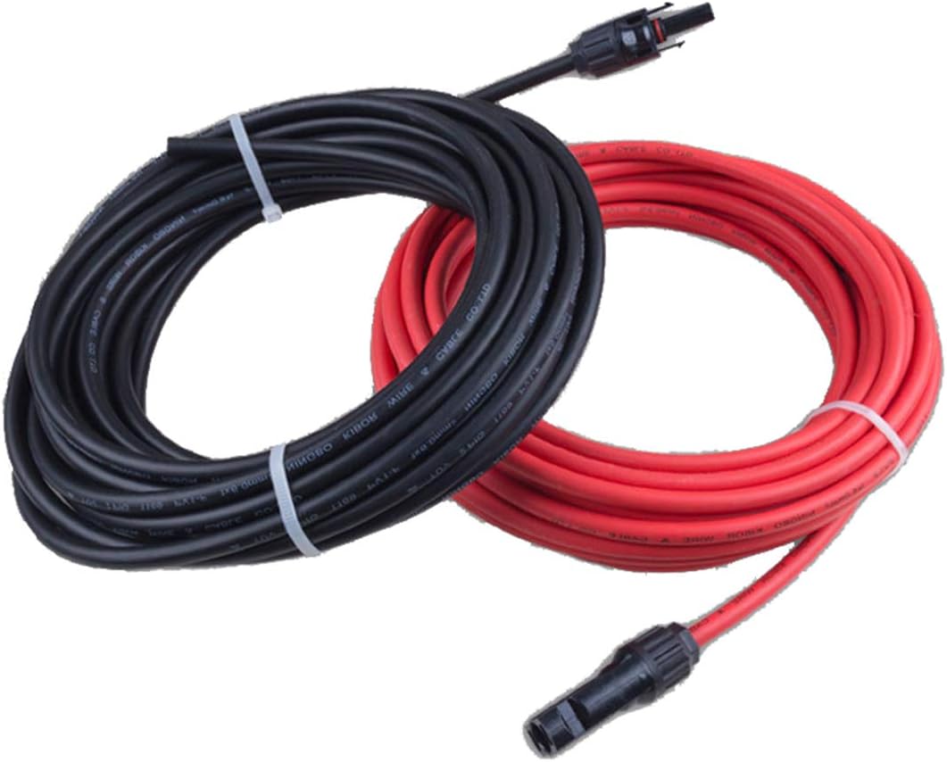1 Pair 10AWG 20FT Solar Extension Cable with PV Male Female Connector Photovoltaic Red Black Wire (6mm2) for Solar Panel RV Boat Cable Kit System (20FT)