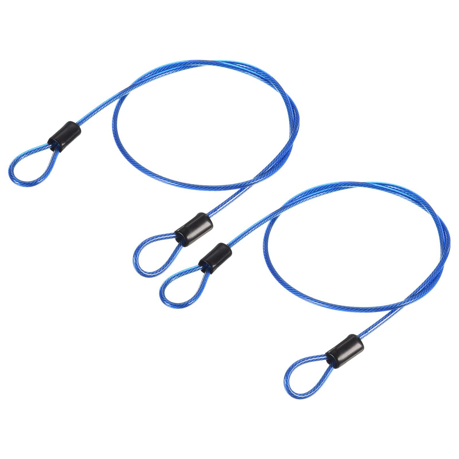 TA-VIGOR 2Pcs Security Steel Cable, 2.5mm x 0.5m / 1.64ft Coated Safety Wire Rope with Double Loop, Flexible Security Cable Lock for Bike, Luggage, Travel and Outdoor Use, Blue