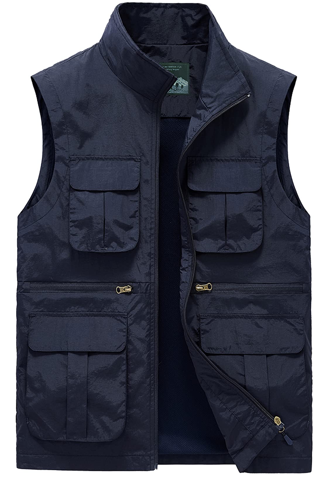 Panegy Casual Gilet de Pêche Homme Veste Reporter Zippé Poche à Rabat Manteau Sans Manches Séchage Rapide Gilet Chasse Randonnée Travail Quotidien Photographe Outdoor
