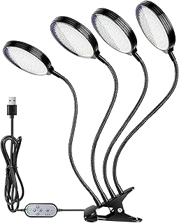 USB 植物育成ライト 78 LED 太陽光フルスペクトル 屋内植物用調節可能なデスクトップクランプ 5 調光レベルタイマー (4頭)