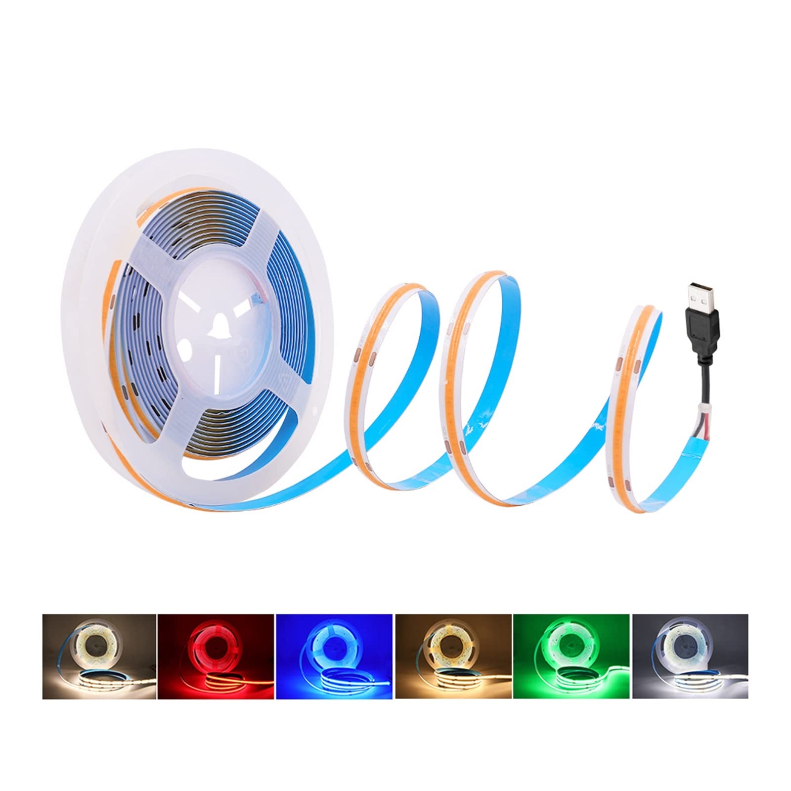 Taśma LED COB 5V Zasilana baterią USB 320LED/m Gęstość Liniowe Linghting Elastyczne taśmy Białe DC5V (Kolor: Zimna biel, Rozmiar: Remote_5M)