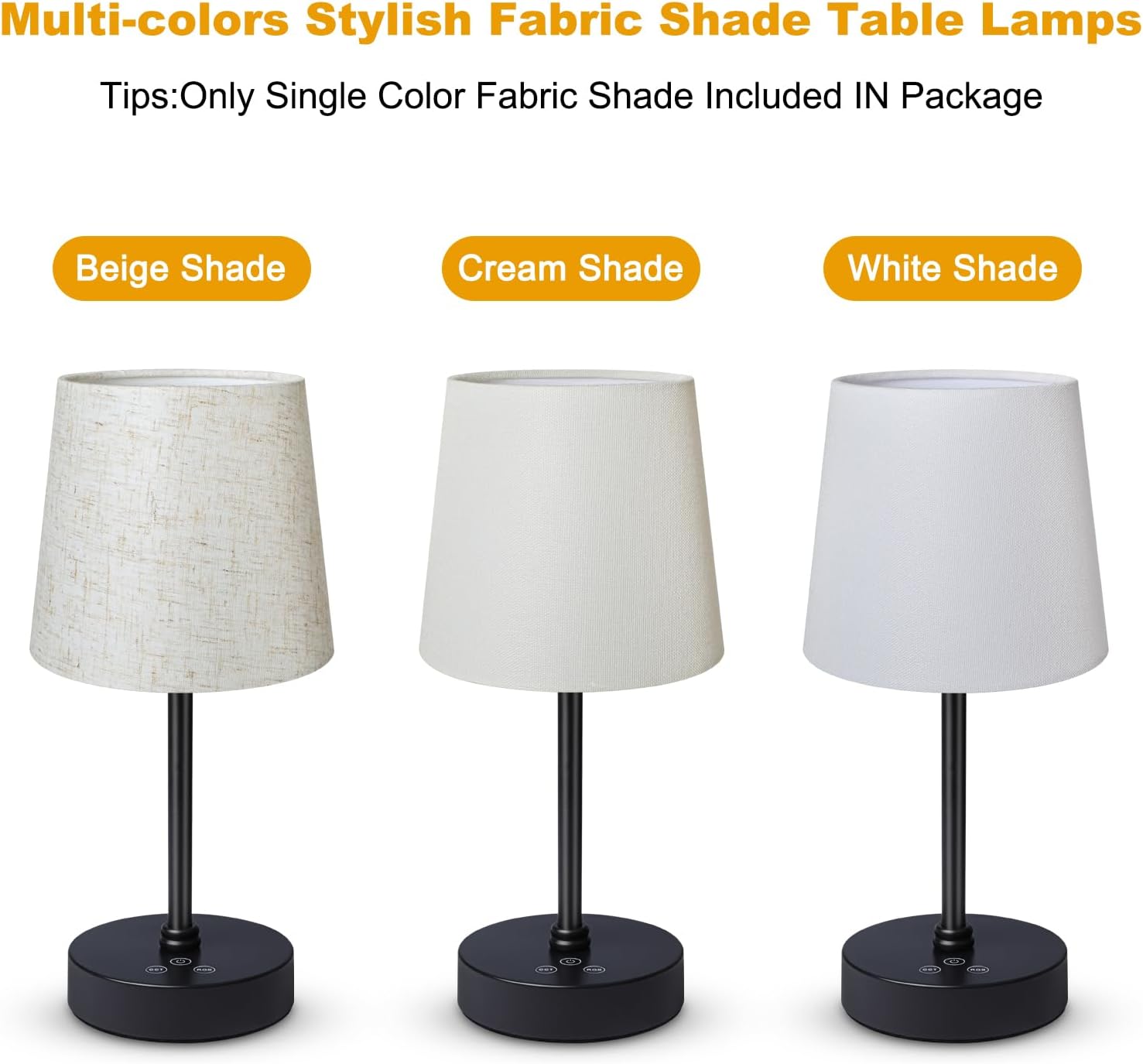 Wowag Cordless Table Lamp,5000mAh Rechargeable Battery Operated Desk Lamp,3Colors & 7 RGB Stepless Dimmable, Portable Small Touch Fabric Shade LED Night Light for Patio Restaurant Home(White)