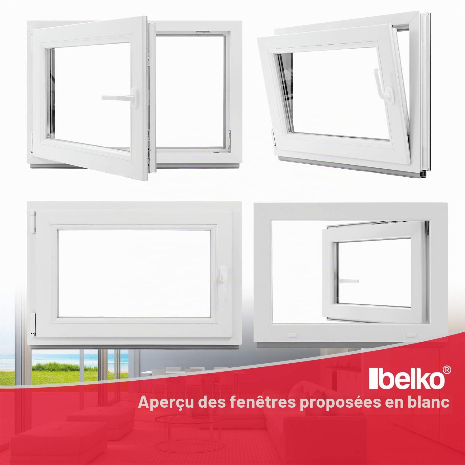 Fenêtre de cave - Plastique - Blanc - BxH: 75 x 55 cm - DIN gauche - Triple Vitrage - En stock