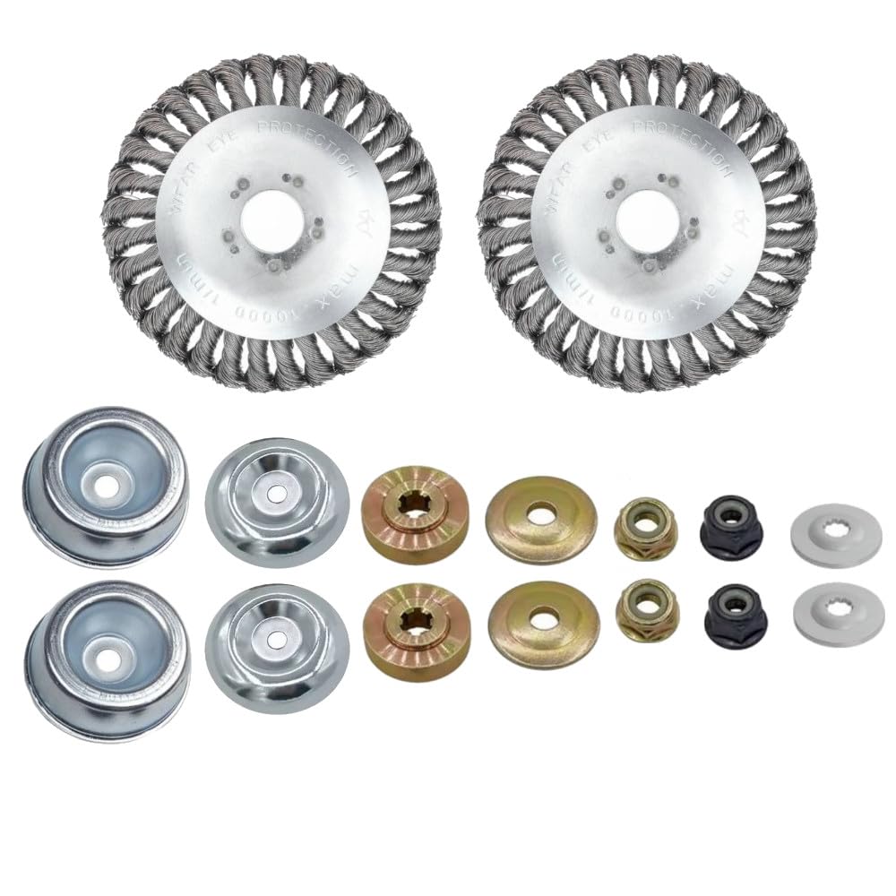 2x Trade-Shop Entrostender Stahldraht-Bürste Unkrautbürste Bürstenkopf 15cm x 2,54cm inkl. Adapter-Set kompatibel mit Stihl FS-55 FS-56 FS-80 FS-85 FS-90R FS-100 F-108