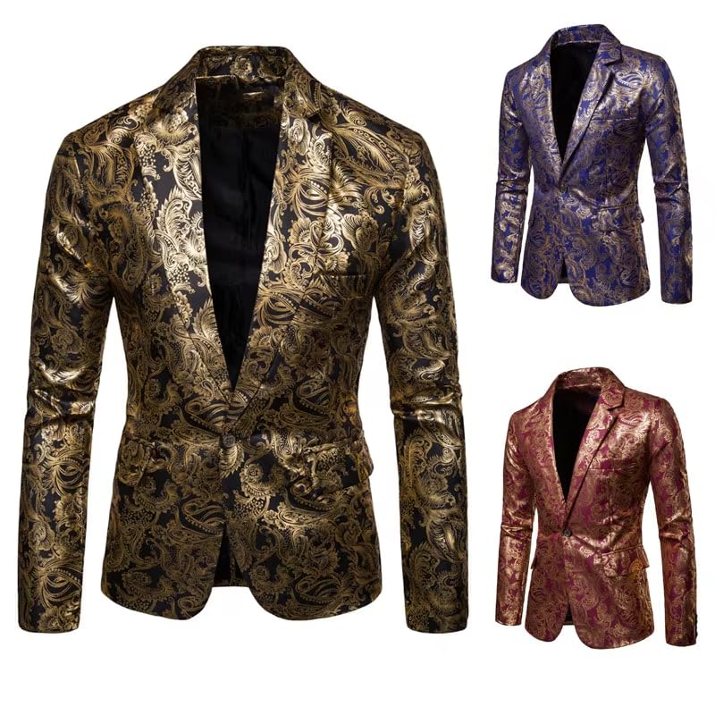 Men's Gold Floral Suit Jacket Business Casual Wedding Blazer for Men-Gold3