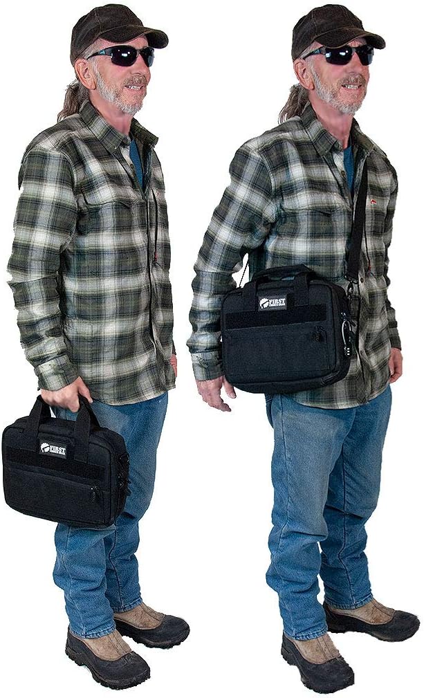Pistol Case Range Bag for Handguns by FirstChoice - 2 to 4 Gun Padded Tactical Handgun Shooting Soft Case, Lockable Zippers w/Padlock, 3 Mini-Holsters, 8 Mag Slots, 4 Pockets, Range Mat (Black) : Sports & Outdoors