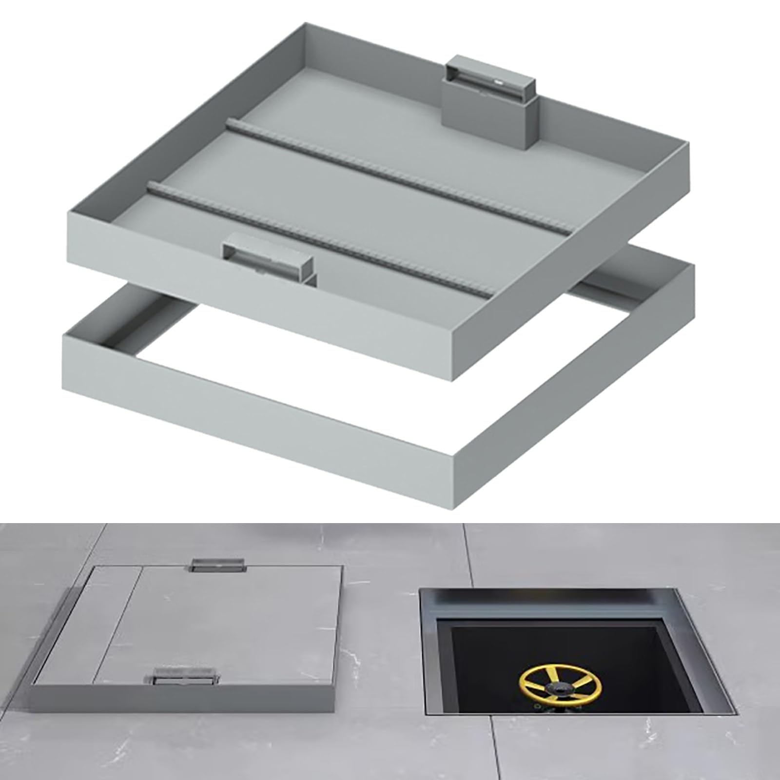 JYHHCYS Cubierta y Marco de Boca Acero Inoxidable Tapa De Arqueta, Tapa De Fosa Séptica Cuadrada con Base Y Ganchos, Diseño Invisible Tapa para Desagüe Pluvial Tapa De Inspección(21x39in(53.3x99cm))