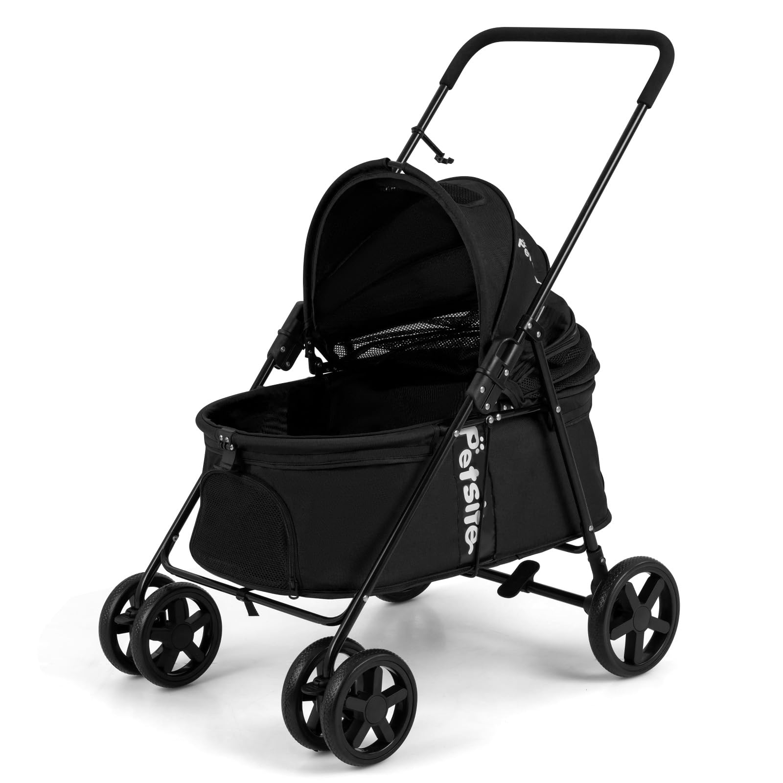 GYMAX Pet Stroller for Small Medium Dogs, Foldable Carrier Stroller (Black)