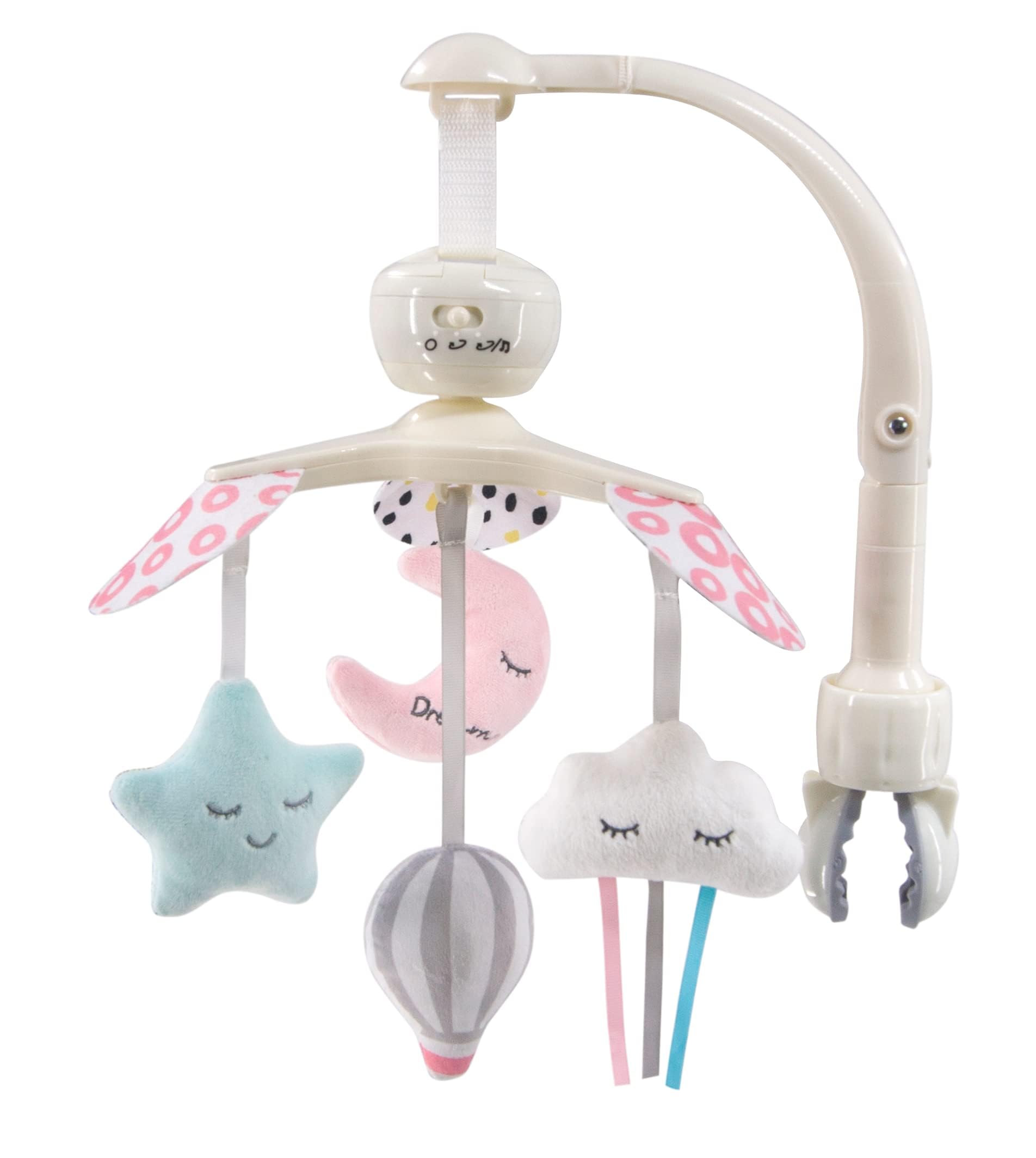 LADIDA Baby Mobile, Plays Music and Spins, Weather and Night Sky Theme, Easily Portable and Transportable (Pink)
