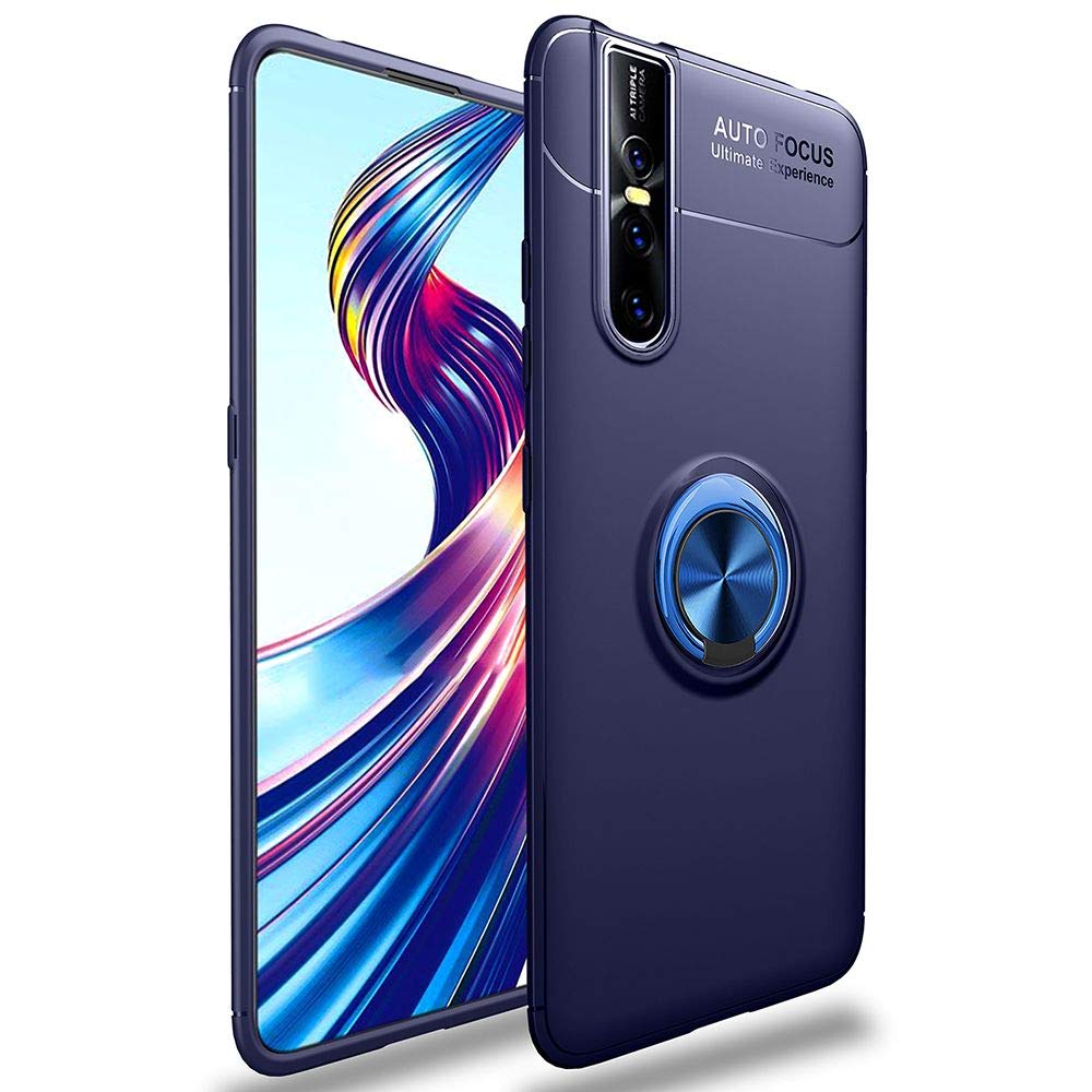 VIVO V15 Pro Case, Ikwcase 360 Degree Rotating Ring Holder Case (Compatible with Magnetic Car Mount) Resilient TPU Drop Protection Case Cover for VIVO V15 Pro Navy Blue