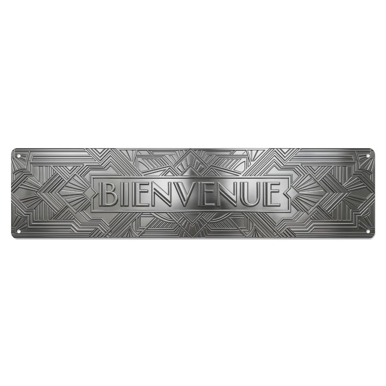 Art Deco Chrome Metal Welcome Metal Tin Sign Plaque Wall Decor for Cafe, Club Bar, Office, Home Garden Metal Poster 4x16Inch