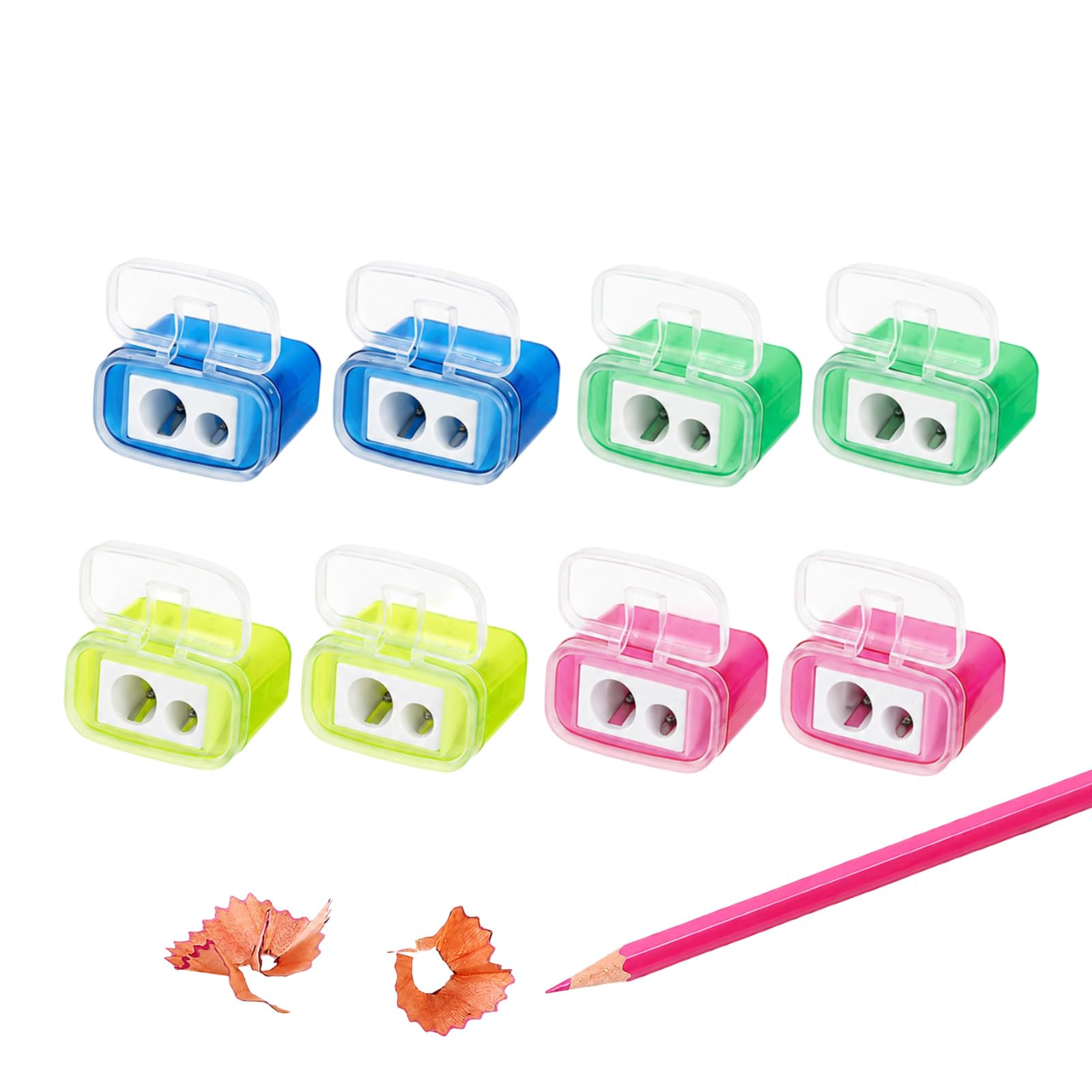Tinminx 8PCS Dual Hole Manual Pencil Sharpeners with Lid, Colorful Handheld Portable Two Hole Sharpener for Students School Home Office Color Eyebrow Pencils Crayons