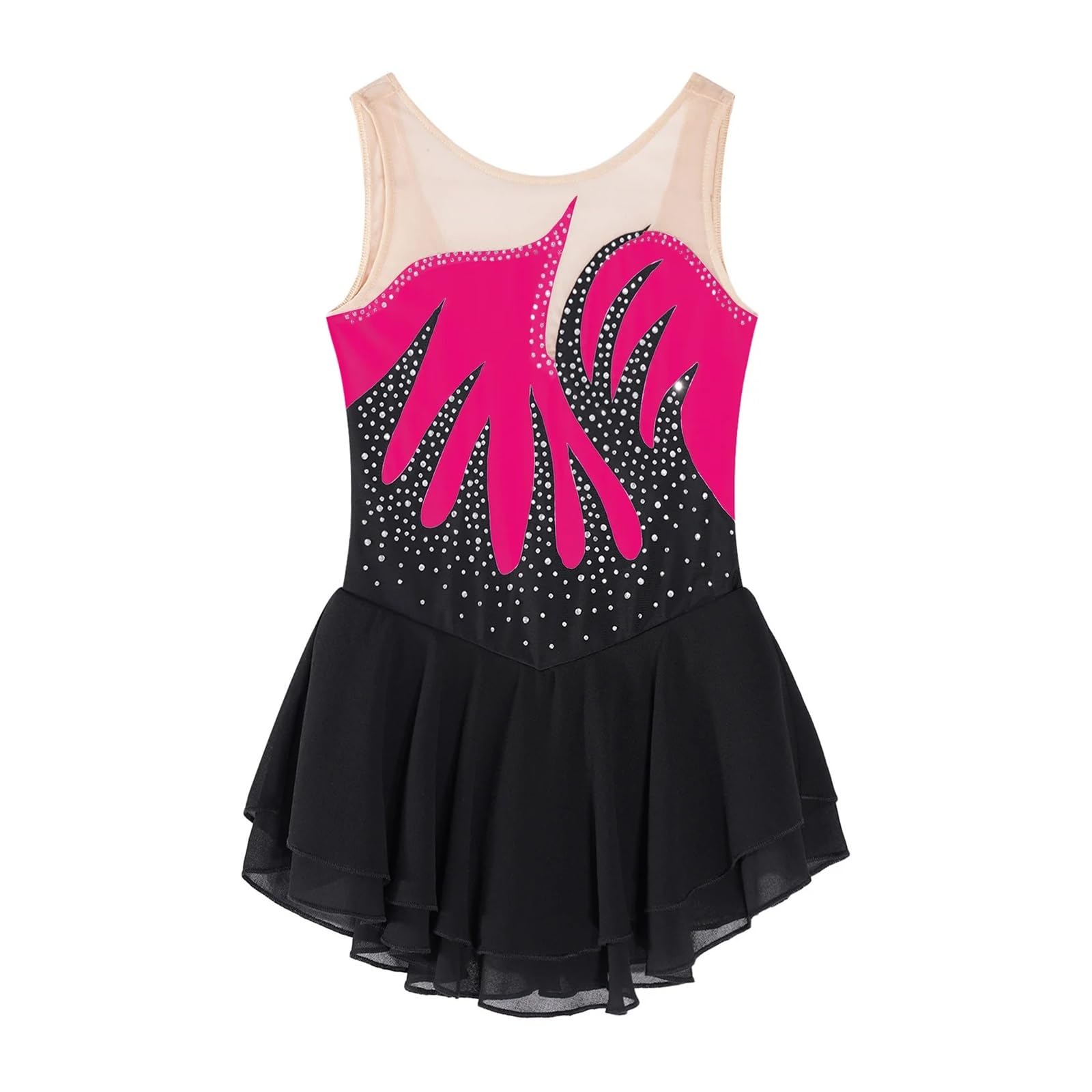 Vestido de Patinaje Artístico Traje de patinaje artístico for niña, sin mangas, con diamantes de imitación, for danza, gimnasia, ballet, danza lírica