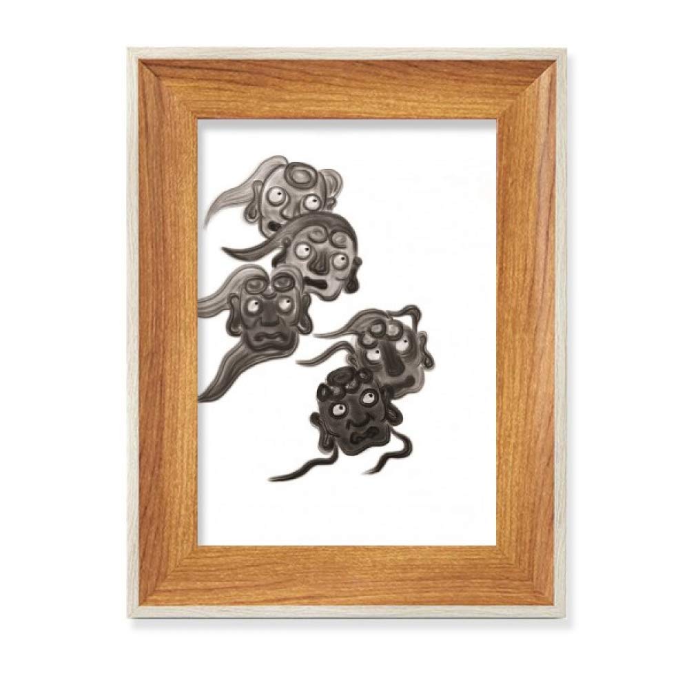 Cadre photo en bois encre de chine style cinq farfadets deco table