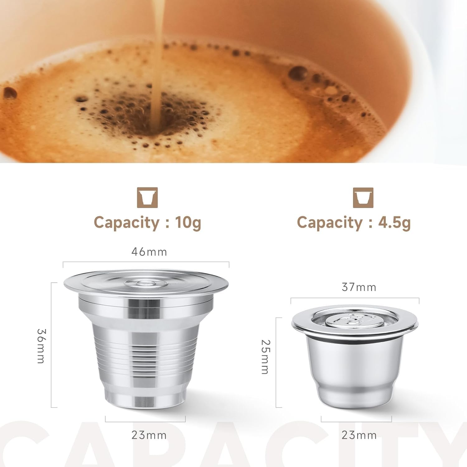 2 cápsulas de café reutilizables de acero inoxidable compatibles con L'OR Barista LM8012 / 60, cápsulas de café recargables de metal L'or Espresso con manipulación (grandes y pequeñas)