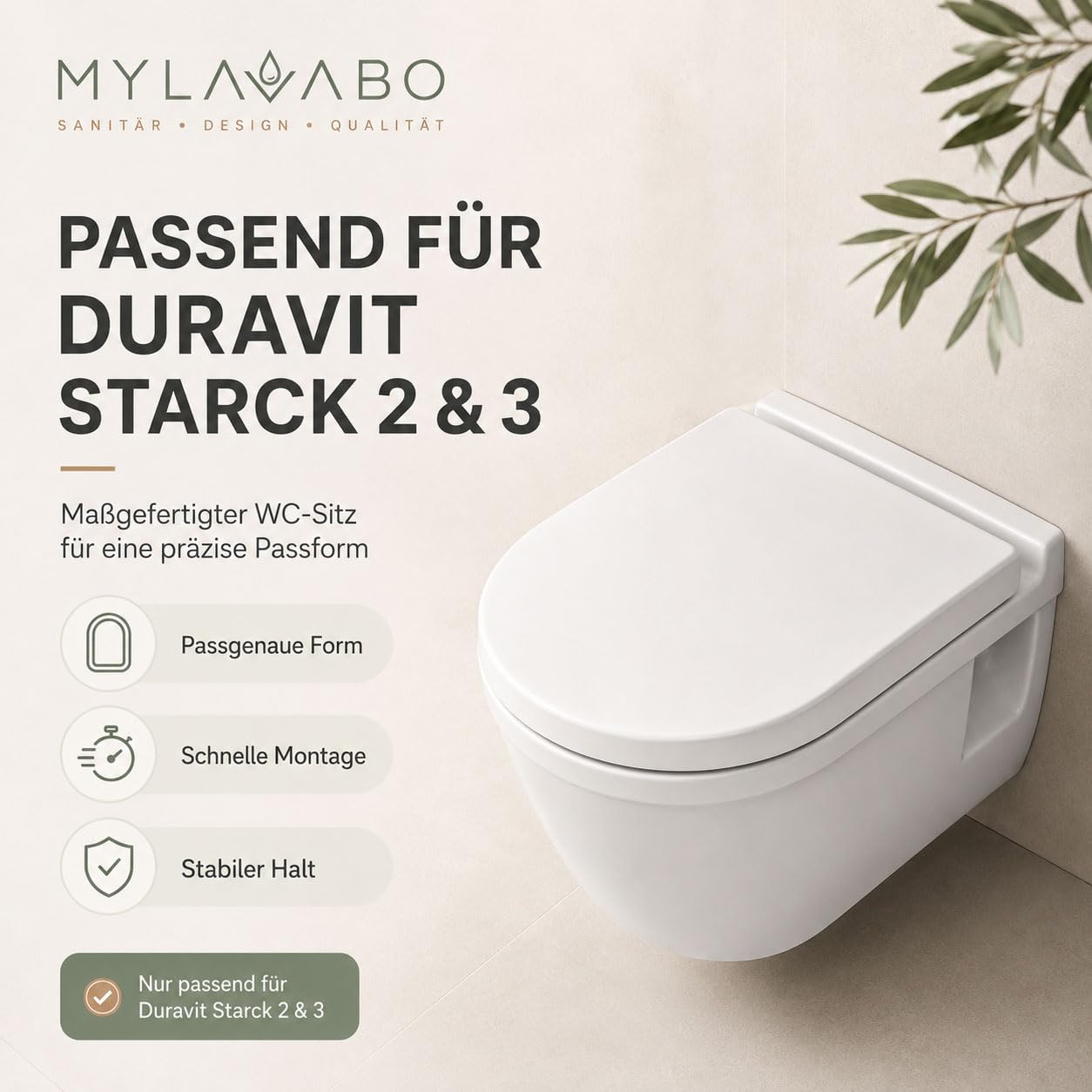 WC Sitz passend für Duravit Starck 2, mit Absenkautomatik Softclose, weiß, Toilettendeckel Klobrille hochwertiges Duroplast