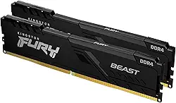 Kingston, KF432C16BBK2/16 - Kit de memórias de 16GB (2 x 8GB) DIMM DDR4 3200Mhz FURY Beast Black 1,35V 1Rx8 288 pinos para desktop/gamers, Não aplicável