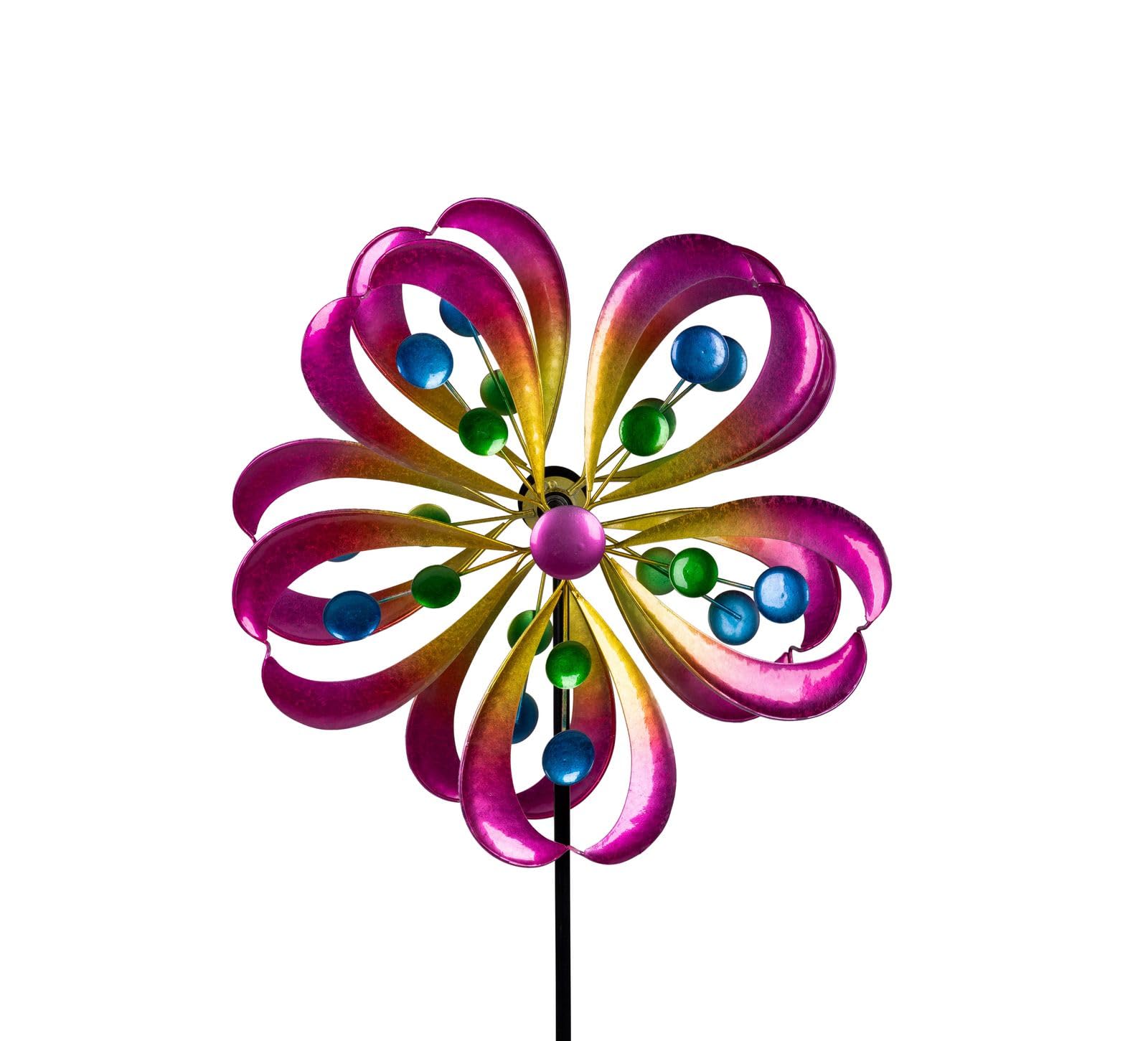 formano Girandola colorata a vento a forma di fiore da giardino, in metallo, 128 cm, decorazione da giardino, decorazione per fiori e piccioni, in metallo