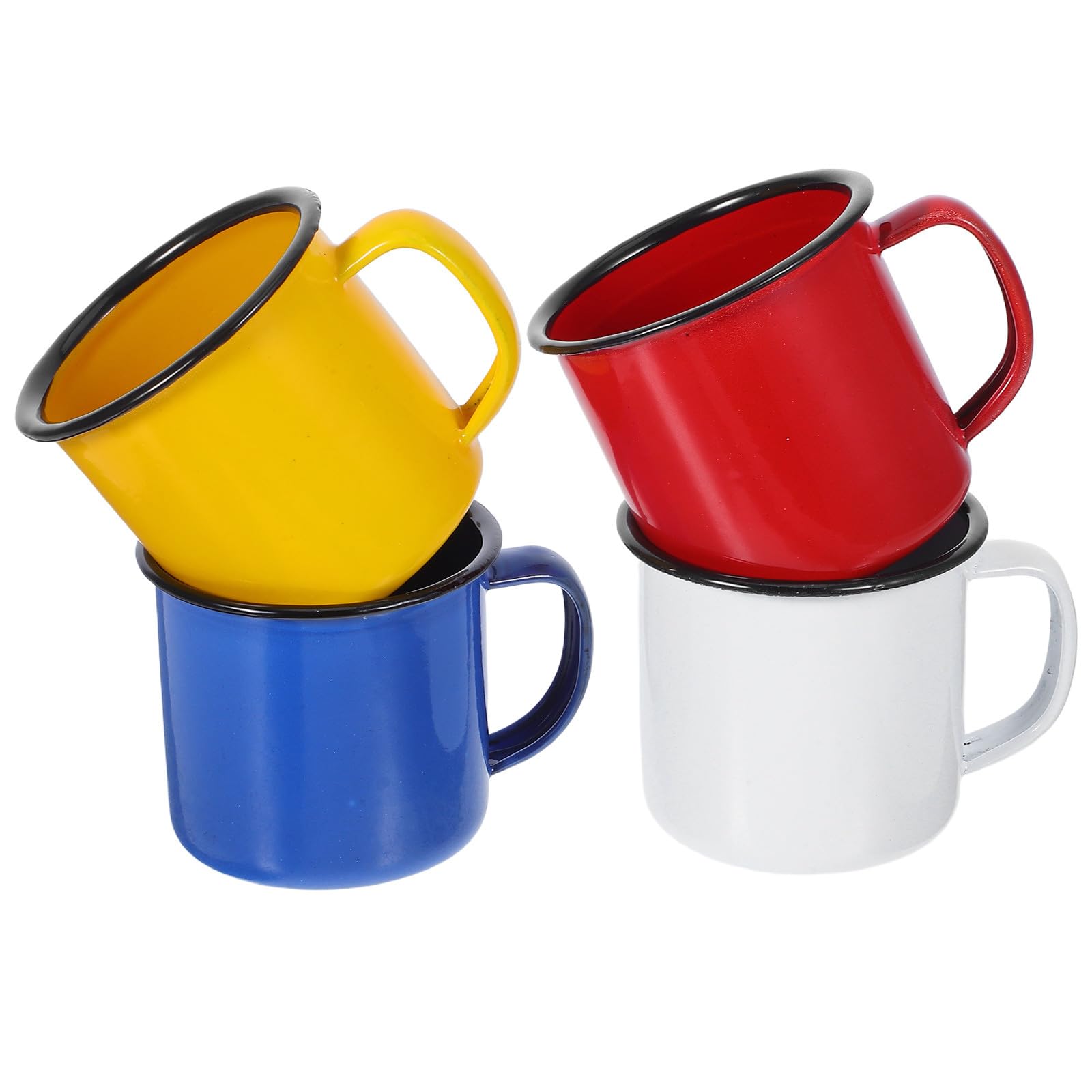 BESPORTBLE 4 Stück Emaille Trinkbecher mit Griff Retro Kaffeetassen aus Langlebigem Emaille für Heiße und Kalte Getränke Multifunktionale Campingbecher in Rot Gelb Weiß und Blau