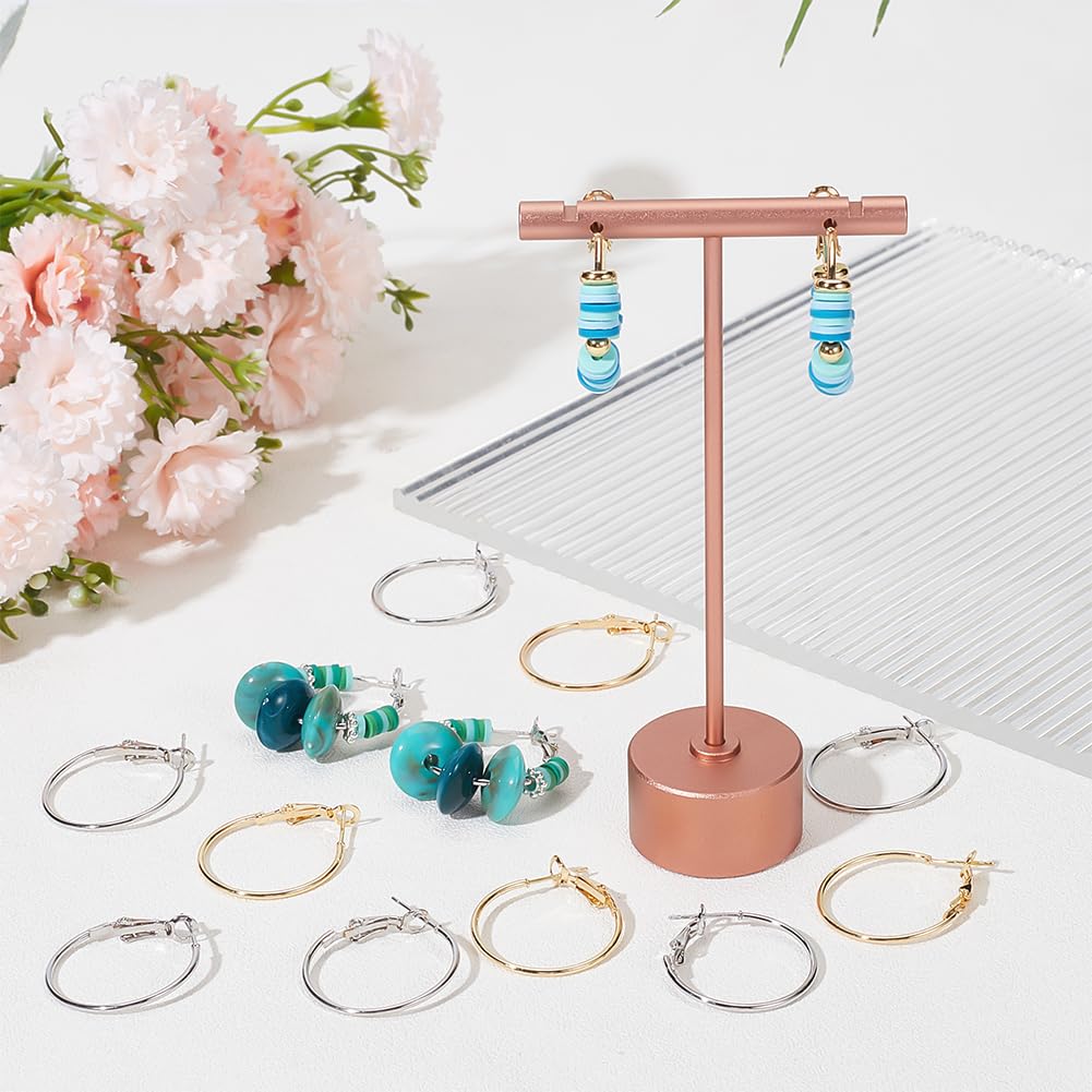 Beebeecraft 1 Box 24Pcs Hoop Earring Findings 18K Gold & Platinum Plated Brass 2 Colors Ring Earring Wire Hoop Earring for Jewellery Making Supplies Pin: 0.7mm - Image 4