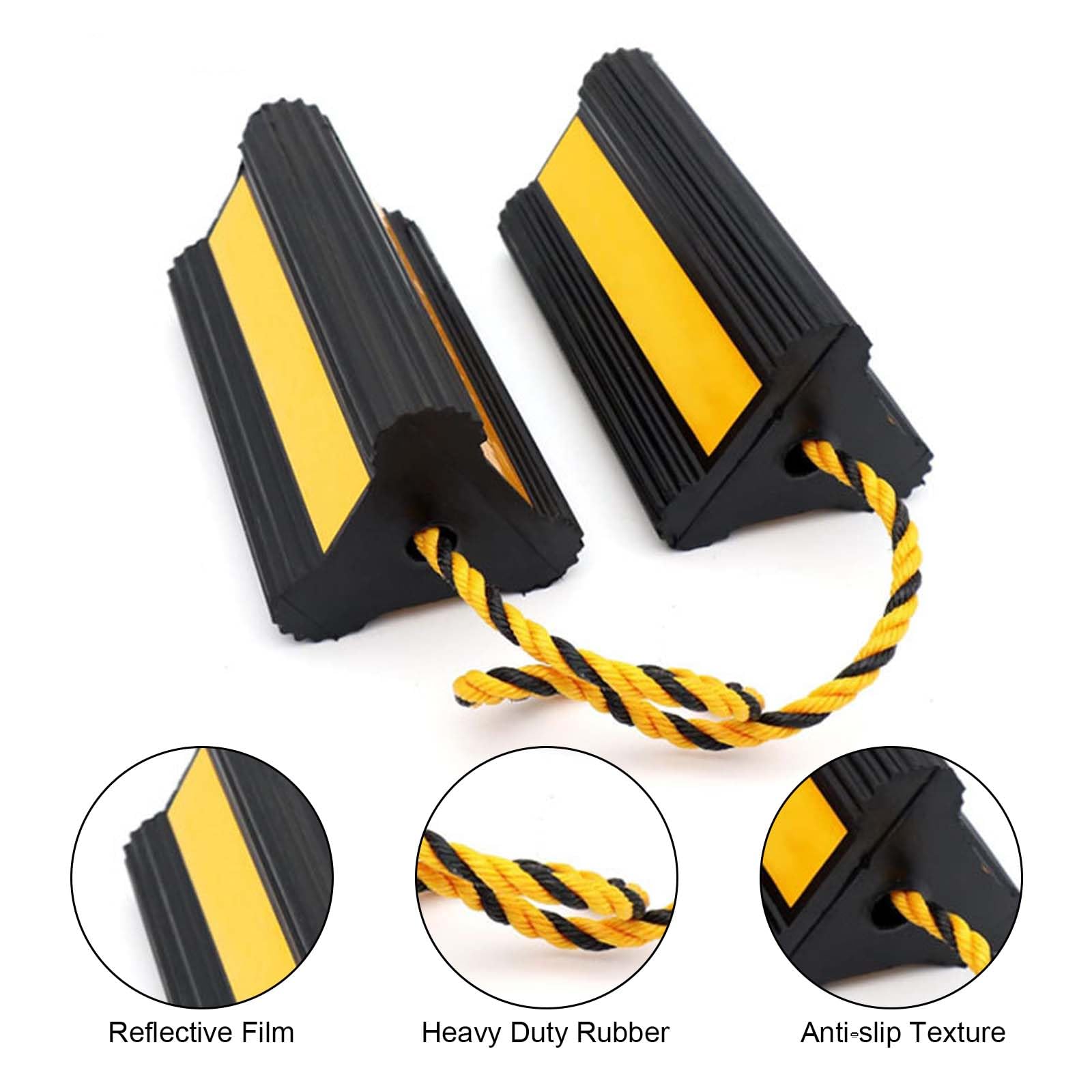 Cunei per Ruote per Rimorchi, 2PCS Cunei per Camper Fermaruota Furgone E Roulotte Cunei per Ruote Protezione per Rampa in Gomma Cunei per Freni per Rimorchi con CordaIn Nylon