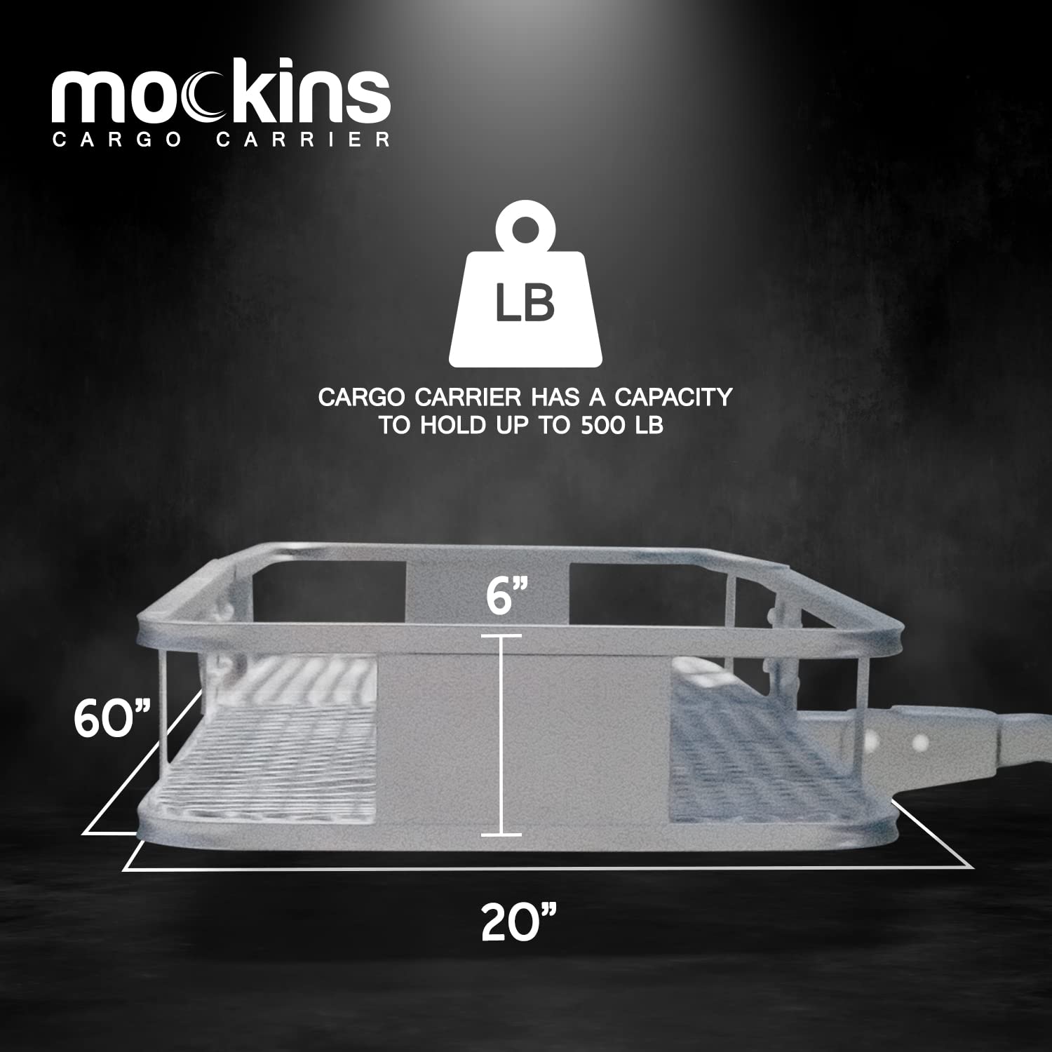 Mockins 60"x20"x6" Gray Folding Cargo Carrier Hitch Mount 500 lb