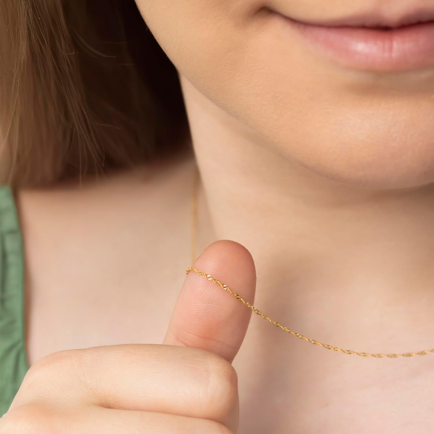 Amberta Real Italian Yellow 14K Gold Necklaces for Women Men | Super Thin Dainty & Sturdy Box Curb Singapore Solid Chain Delicate Choker 16/18/20 inch - Image 4