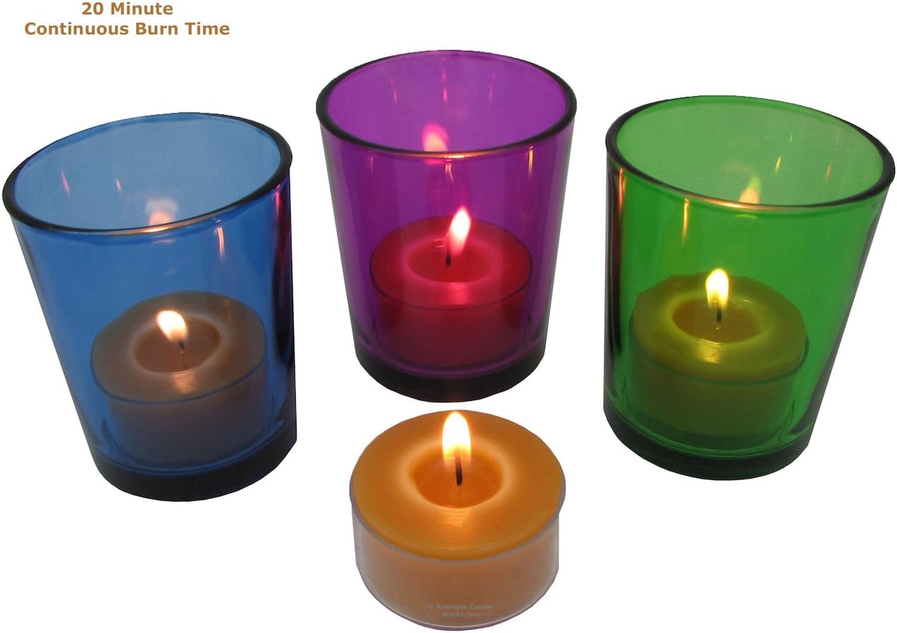 Beeswax Candle Works, 6-Hour Tea Lights (Pack of 60) Clear Cups, 100% USA Beeswax
